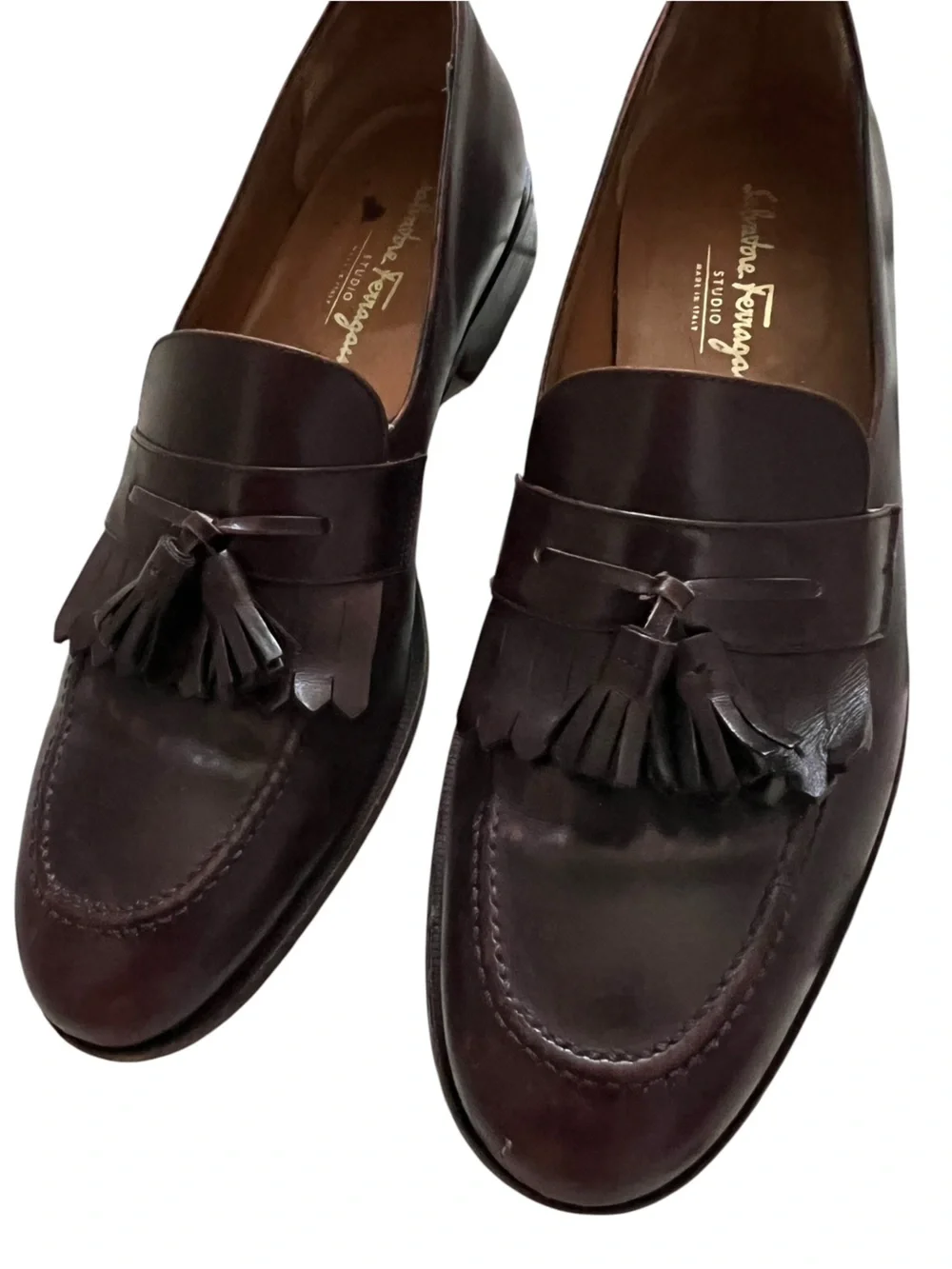 Salvatore Ferragamo Tassel Slip On Loafers Brown Leather Mens Dress Shoes 10.5 B